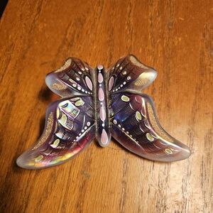 Fenton Iridescent Purple and Gold Glass Butterfly